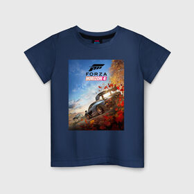 Детская футболка хлопок с принтом Forza Horizon 4 , 100% хлопок | круглый вырез горловины, полуприлегающий силуэт, длина до линии бедер | Тематика изображения на принте: auto | car | forza | game | horizon | mclaren | motorsport | race | авто | гонки | игра | машина