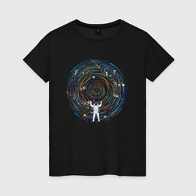 Женская футболка хлопок с принтом КосмоDj , 100% хлопок | прямой крой, круглый вырез горловины, длина до линии бедер, слегка спущенное плечо | dj | space | астронавт | диджей | диск | космонавт | космос | музыка | планеты | пластинка | солнечная система
