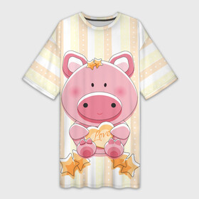 Платье-футболка 3D с принтом Поросенок love ,  |  | 2019 | год | поросенок | праздник | свинья