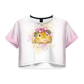 Женская футболка Cropp-top с принтом Морская свинка акварелью , 100% полиэстер | круглая горловина, длина футболки до линии талии, рукава с отворотами | акварель | грызун | милота | морская | свинка | хомяк