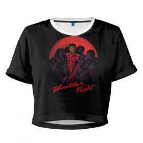 Женская футболка Cropp-top с принтом Michael Jackson. Thriller , 100% полиэстер | круглая горловина, длина футболки до линии талии, рукава с отворотами | eighties | icon | joseph | king | legend | michael. jackson | pop | thriller | zombie | восьмидесятые | джексон | джозеф | зомби | икона | король | легенда | майкл | поп | триллер