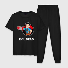 Мужская пижама хлопок с принтом EVIL DEAD , 100% хлопок | брюки и футболка прямого кроя, без карманов, на брюках мягкая резинка на поясе и по низу штанин
 | Тематика изображения на принте: fallout | groovy | halloween | the evil dead | vault boy | брюс кэмпбелл | зловещие мертвецы | ужастик | хеллоуин | черная книга | эш | эш против зловещих мертвецов | эш уильямс