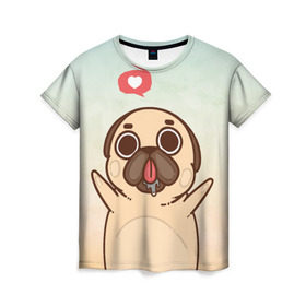 Женская футболка 3D с принтом Puglie Pug Like , 100% полиэфир ( синтетическое хлопкоподобное полотно) | прямой крой, круглый вырез горловины, длина до линии бедер | anime | dog | аниме | лайк | мопс | мопсик