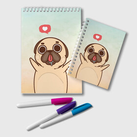 Блокнот с принтом Puglie Pug Like , 100% бумага | 48 листов, плотность листов — 60 г/м2, плотность картонной обложки — 250 г/м2. Листы скреплены удобной пружинной спиралью. Цвет линий — светло-серый
 | Тематика изображения на принте: anime | dog | аниме | лайк | мопс | мопсик