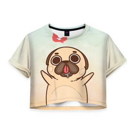 Женская футболка 3D укороченная с принтом Puglie Pug Like , 100% полиэстер | круглая горловина, длина футболки до линии талии, рукава с отворотами | Тематика изображения на принте: anime | dog | аниме | лайк | мопс | мопсик