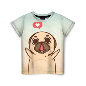 Детская футболка 3D с принтом Puglie Pug Like , 100% гипоаллергенный полиэфир | прямой крой, круглый вырез горловины, длина до линии бедер, чуть спущенное плечо, ткань немного тянется | anime | dog | аниме | лайк | мопс | мопсик