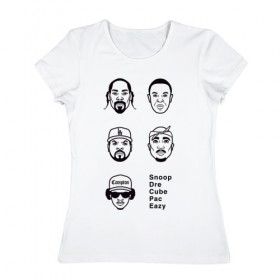 Женская футболка хлопок с принтом West Coast rap , 100% хлопок | прямой крой, круглый вырез горловины, длина до линии бедер, слегка спущенное плечо | 2pac | cube | dogg | dre | eazy | ice | makaveli | snoop | гангста рэп | реп | хип хоп