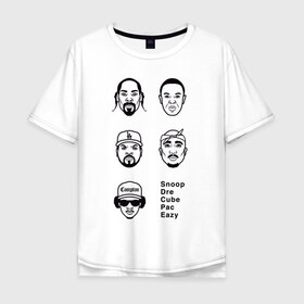 Мужская футболка хлопок Oversize с принтом West Coast rap , 100% хлопок | свободный крой, круглый ворот, “спинка” длиннее передней части | 2pac | cube | dogg | dre | eazy | ice | makaveli | snoop | гангста рэп | реп | хип хоп