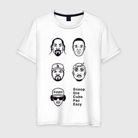 Мужская футболка хлопок с принтом West Coast rap , 100% хлопок | прямой крой, круглый вырез горловины, длина до линии бедер, слегка спущенное плечо. | 2pac | cube | dogg | dre | eazy | ice | makaveli | snoop | гангста рэп | реп | хип хоп