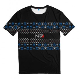 Мужская футболка 3D с принтом N7 Вязаный , 100% полиэфир | прямой крой, круглый вырез горловины, длина до линии бедер | вязка | зима | новый год | свитер | теплый