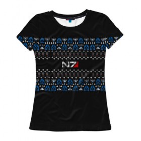 Женская футболка 3D с принтом N7 Вязаный , 100% полиэфир ( синтетическое хлопкоподобное полотно) | прямой крой, круглый вырез горловины, длина до линии бедер | вязка | зима | новый год | свитер | теплый