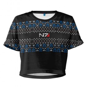 Женская футболка 3D укороченная с принтом N7 Вязаный , 100% полиэстер | круглая горловина, длина футболки до линии талии, рукава с отворотами | вязка | зима | новый год | свитер | теплый