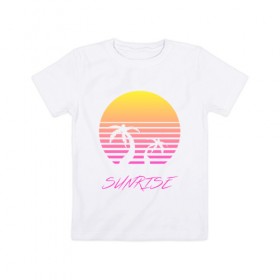 Детская футболка хлопок с принтом Retro sunrise , 100% хлопок | круглый вырез горловины, полуприлегающий силуэт, длина до линии бедер | Тематика изображения на принте: retro | sunrise | пальмы | розовый | солнце
