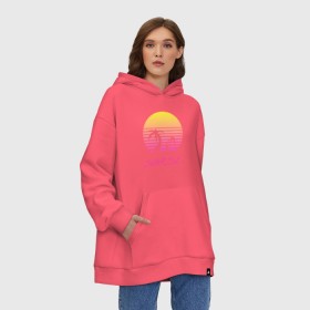 Худи SuperOversize хлопок с принтом Retro sunrise , 70% хлопок, 30% полиэстер, мягкий начес внутри | карман-кенгуру, эластичная резинка на манжетах и по нижней кромке, двухслойный капюшон
 | retro | sunrise | пальмы | розовый | солнце