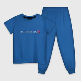 Детская пижама хлопок с принтом Darksiders 3 , 100% хлопок |  брюки и футболка прямого кроя, без карманов, на брюках мягкая резинка на поясе и по низу штанин
 | 3 | darkside | darksider | darksiders | апокалипсиса | всадники | даркайдерс | дарксайд | дарксайдер | лого | логотип | ярость