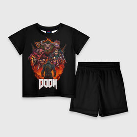 Детский костюм с шортами 3D с принтом DooM ,  |  | doom | doom 3 | doom slayer | doomguy | hell walker | unchained predator | ад | боец | демоны | дум | космос | марс | мясо | палач рока | пехотинец | солдат рока