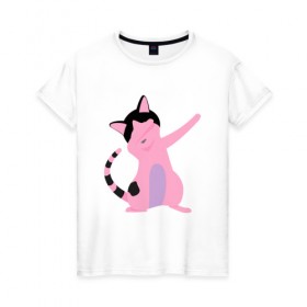 Женская футболка хлопок с принтом Cute cat , 100% хлопок | прямой крой, круглый вырез горловины, длина до линии бедер, слегка спущенное плечо | 