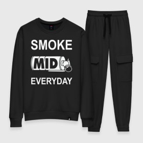 Женский костюм хлопок с принтом Smoke mid everyday , 100% хлопок | на свитшоте круглая горловина, мягкая резинка по низу. Брюки заужены к низу, на них два вида карманов: два 