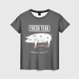 Женская футболка 3D с принтом Fresh Year 2019 , 100% полиэфир ( синтетическое хлопкоподобное полотно) | прямой крой, круглый вырез горловины, длина до линии бедер | 2019 | merry christmas | new year | год свиньи | зима | новый год | поросенок | праздник | рождество | свинка | свинья