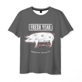 Мужская футболка 3D с принтом Fresh Year 2019 , 100% полиэфир | прямой крой, круглый вырез горловины, длина до линии бедер | 2019 | merry christmas | new year | год свиньи | зима | новый год | поросенок | праздник | рождество | свинка | свинья