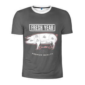Мужская футболка 3D спортивная с принтом Fresh Year 2019 , 100% полиэстер с улучшенными характеристиками | приталенный силуэт, круглая горловина, широкие плечи, сужается к линии бедра | 2019 | merry christmas | new year | год свиньи | зима | новый год | поросенок | праздник | рождество | свинка | свинья