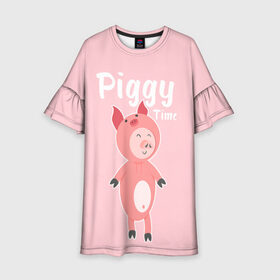 Детское платье 3D с принтом Piggy Time , 100% полиэстер | прямой силуэт, чуть расширенный к низу. Круглая горловина, на рукавах — воланы | 2019 | merry christmas | new year | год свиньи | зима | новый год | поросенок | праздник | рождество | свинка | свинья
