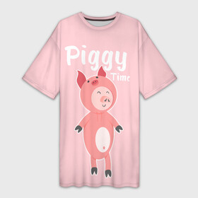 Платье-футболка 3D с принтом Piggy Time ,  |  | 2019 | merry christmas | new year | год свиньи | зима | новый год | поросенок | праздник | рождество | свинка | свинья