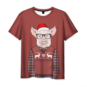 Мужская футболка 3D с принтом New Year Pig , 100% полиэфир | прямой крой, круглый вырез горловины, длина до линии бедер | 2019 | merry christmas | new year | год свиньи | зима | новый год | поросенок | праздник | рождество | свинка | свинья