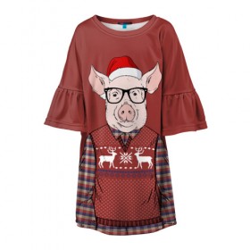 Детское платье 3D с принтом New Year Pig , 100% полиэстер | прямой силуэт, чуть расширенный к низу. Круглая горловина, на рукавах — воланы | Тематика изображения на принте: 2019 | merry christmas | new year | год свиньи | зима | новый год | поросенок | праздник | рождество | свинка | свинья