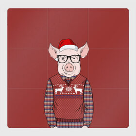 Магнитный плакат 3Х3 с принтом New Year Pig , Полимерный материал с магнитным слоем | 9 деталей размером 9*9 см | Тематика изображения на принте: 2019 | merry christmas | new year | год свиньи | зима | новый год | поросенок | праздник | рождество | свинка | свинья