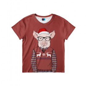 Детская футболка 3D с принтом New Year Pig , 100% гипоаллергенный полиэфир | прямой крой, круглый вырез горловины, длина до линии бедер, чуть спущенное плечо, ткань немного тянется | 2019 | merry christmas | new year | год свиньи | зима | новый год | поросенок | праздник | рождество | свинка | свинья