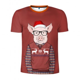 Мужская футболка 3D спортивная с принтом New Year Pig , 100% полиэстер с улучшенными характеристиками | приталенный силуэт, круглая горловина, широкие плечи, сужается к линии бедра | 2019 | merry christmas | new year | год свиньи | зима | новый год | поросенок | праздник | рождество | свинка | свинья