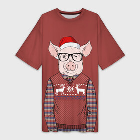 Платье-футболка 3D с принтом New Year Pig ,  |  | 2019 | merry christmas | new year | год свиньи | зима | новый год | поросенок | праздник | рождество | свинка | свинья
