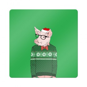 Магнит виниловый Квадрат с принтом New Year Hipster Pig , полимерный материал с магнитным слоем | размер 9*9 см, закругленные углы | 2019 | merry christmas | new year | год свиньи | зима | новый год | поросенок | праздник | рождество | свинка | свинья