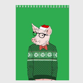 Скетчбук с принтом New Year Hipster Pig , 100% бумага
 | 48 листов, плотность листов — 100 г/м2, плотность картонной обложки — 250 г/м2. Листы скреплены сверху удобной пружинной спиралью | 2019 | merry christmas | new year | год свиньи | зима | новый год | поросенок | праздник | рождество | свинка | свинья