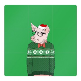 Магнитный плакат 3Х3 с принтом New Year Hipster Pig , Полимерный материал с магнитным слоем | 9 деталей размером 9*9 см | Тематика изображения на принте: 2019 | merry christmas | new year | год свиньи | зима | новый год | поросенок | праздник | рождество | свинка | свинья