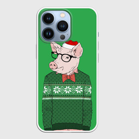 Чехол для iPhone 13 Pro с принтом New Year Hipster Pig ,  |  | 2019 | merry christmas | new year | год свиньи | зима | новый год | поросенок | праздник | рождество | свинка | свинья