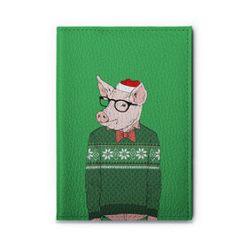 Обложка для автодокументов с принтом New Year Hipster Pig , натуральная кожа |  размер 19,9*13 см; внутри 4 больших “конверта” для документов и один маленький отдел — туда идеально встанут права | Тематика изображения на принте: 2019 | merry christmas | new year | год свиньи | зима | новый год | поросенок | праздник | рождество | свинка | свинья