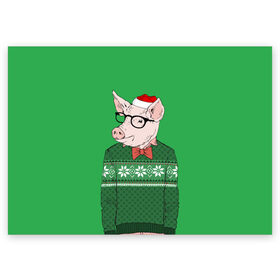 Поздравительная открытка с принтом New Year Hipster Pig , 100% бумага | плотность бумаги 280 г/м2, матовая, на обратной стороне линовка и место для марки
 | 2019 | merry christmas | new year | год свиньи | зима | новый год | поросенок | праздник | рождество | свинка | свинья