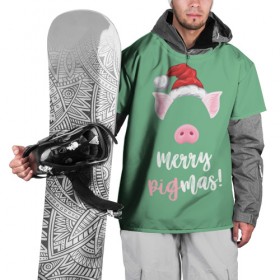 Накидка на куртку 3D с принтом Merry Pigmas , 100% полиэстер |  | 2019 | merry christmas | new year | год свиньи | зима | новый год | поросенок | праздник | рождество | свинка | свинья