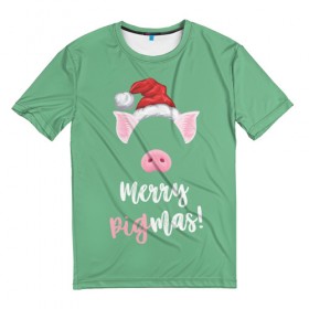 Мужская футболка 3D с принтом Merry Pigmas , 100% полиэфир | прямой крой, круглый вырез горловины, длина до линии бедер | 2019 | merry christmas | new year | год свиньи | зима | новый год | поросенок | праздник | рождество | свинка | свинья