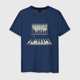 Мужская футболка хлопок с принтом Город музыки , 100% хлопок | прямой крой, круглый вырез горловины, длина до линии бедер, слегка спущенное плечо. | urban | гитара | город | город музыки | звуки | клавиши | минимализм | музыка | пианино | птицы | рояль
