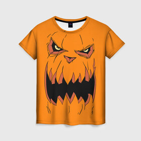Женская футболка 3D с принтом Halloween , 100% полиэфир ( синтетическое хлопкоподобное полотно) | прямой крой, круглый вырез горловины, длина до линии бедер | halloween | orange | pumpkin | scary | оранжевая | страшная | тыква | ужас | хэллоуин