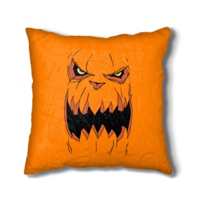 Подушка 3D с принтом Halloween , наволочка – 100% полиэстер, наполнитель – холлофайбер (легкий наполнитель, не вызывает аллергию). | состоит из подушки и наволочки. Наволочка на молнии, легко снимается для стирки | halloween | orange | pumpkin | scary | оранжевая | страшная | тыква | ужас | хэллоуин