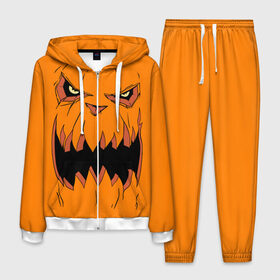 Мужской костюм 3D с принтом Halloween , 100% полиэстер | Манжеты и пояс оформлены тканевой резинкой, двухслойный капюшон со шнурком для регулировки, карманы спереди | Тематика изображения на принте: halloween | orange | pumpkin | scary | оранжевая | страшная | тыква | ужас | хэллоуин