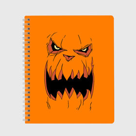 Тетрадь с принтом Halloween , 100% бумага | 48 листов, плотность листов — 60 г/м2, плотность картонной обложки — 250 г/м2. Листы скреплены сбоку удобной пружинной спиралью. Уголки страниц и обложки скругленные. Цвет линий — светло-серый
 | halloween | orange | pumpkin | scary | оранжевая | страшная | тыква | ужас | хэллоуин