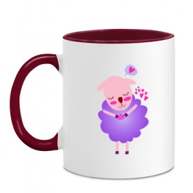 Кружка двухцветная с принтом Барашек влюбленный , керамика | объем — 330 мл, диаметр — 80 мм. Цветная ручка и кайма сверху, в некоторых цветах — вся внутренняя часть | баран | барашек | влюбленный