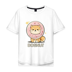 Мужская футболка хлопок Oversize с принтом DOgNUT , 100% хлопок | свободный крой, круглый ворот, “спинка” длиннее передней части | акита | детский | лапочка | милый | мимими | пес | пончик | собака | хаски | щенок