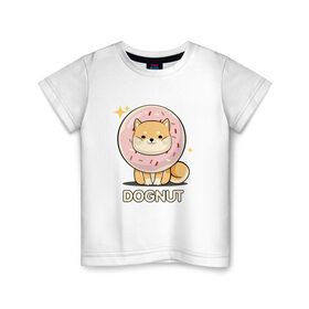 Детская футболка хлопок с принтом DOgNUT , 100% хлопок | круглый вырез горловины, полуприлегающий силуэт, длина до линии бедер | акита | детский | лапочка | милый | мимими | пес | пончик | собака | хаски | щенок