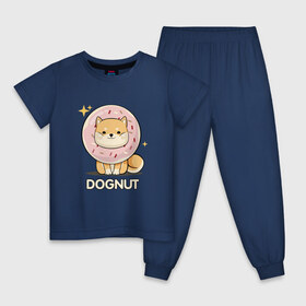 Детская пижама хлопок с принтом DOgNUT , 100% хлопок |  брюки и футболка прямого кроя, без карманов, на брюках мягкая резинка на поясе и по низу штанин
 | акита | детский | лапочка | милый | мимими | пес | пончик | собака | хаски | щенок